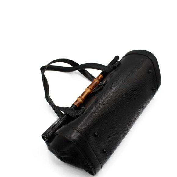 ❤️Last Chance !! Authentic GUCCI Black Leather Bamboo Bullet Tote Bag - Picture 5 of 13